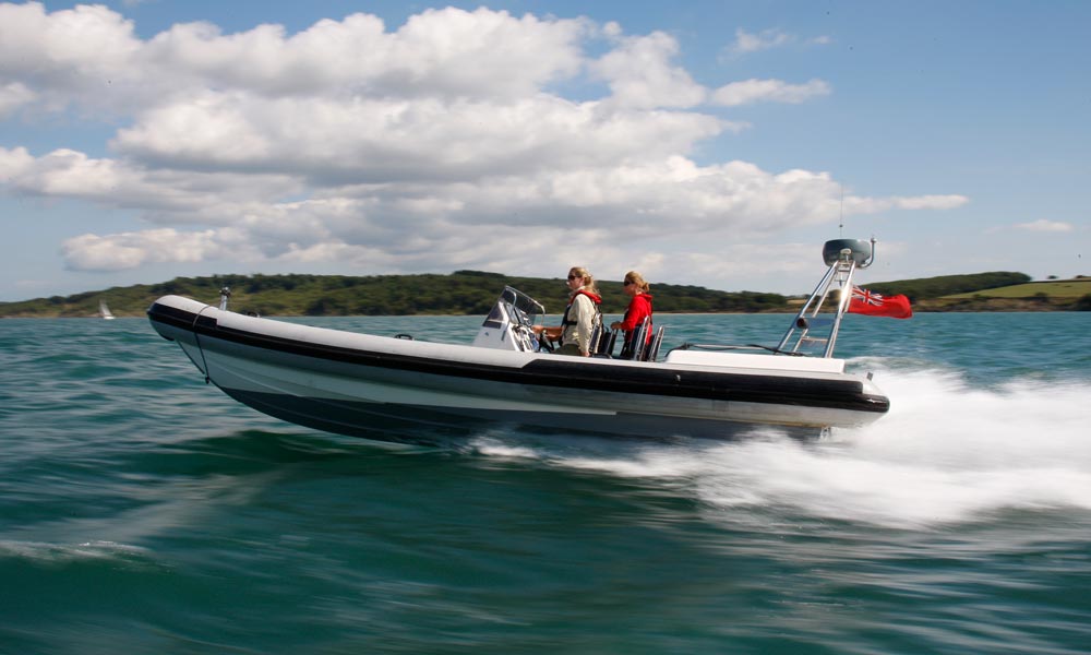 Powerboat speeding through the water