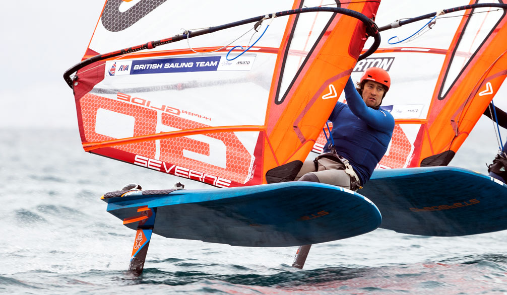 Sam Sills wind surfing for the British sailing team