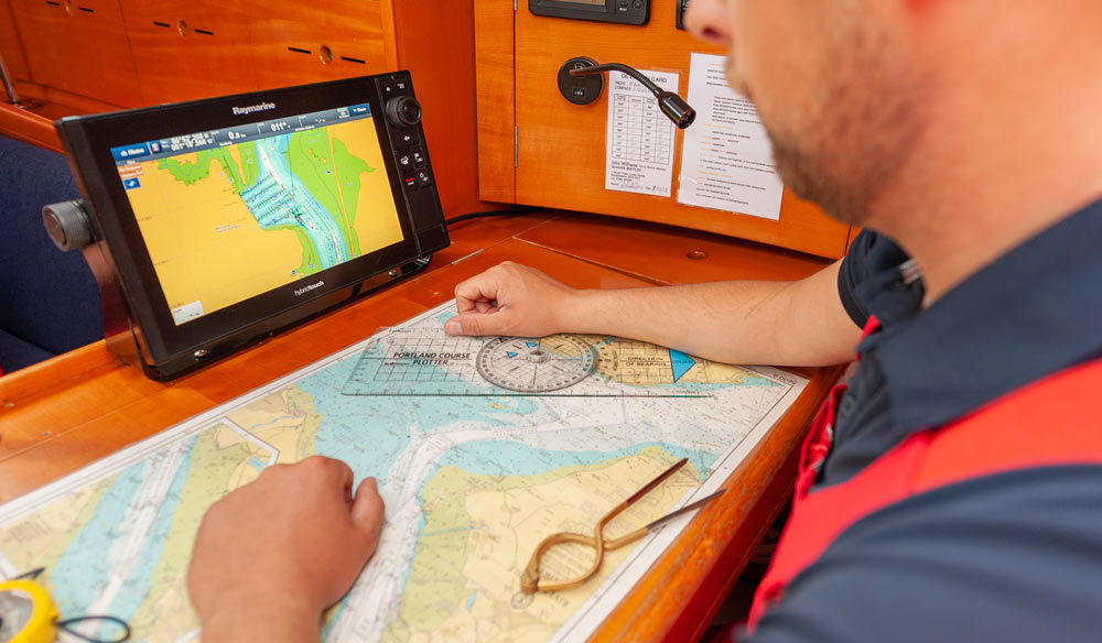 Man sat at desk plotting chart